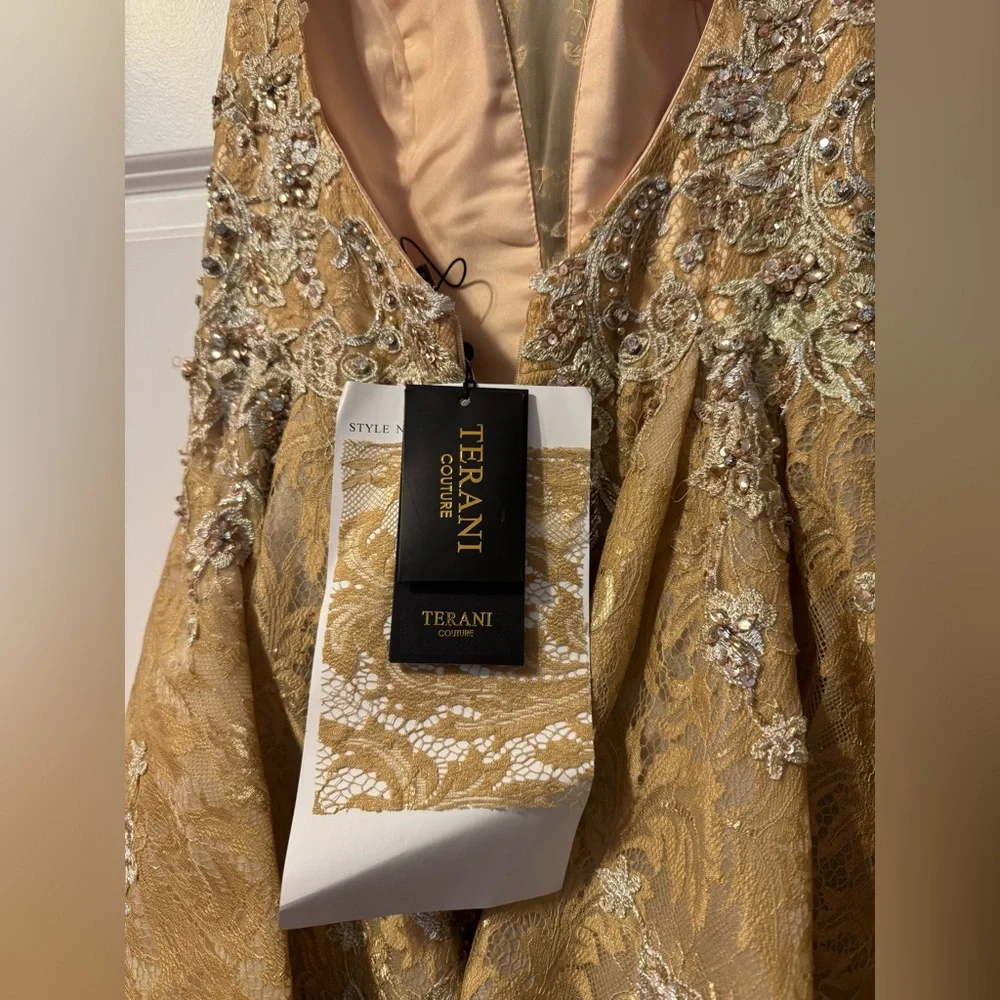 Terani Couture Gold High-Low Ruffled Gown - Picture 2 of 7